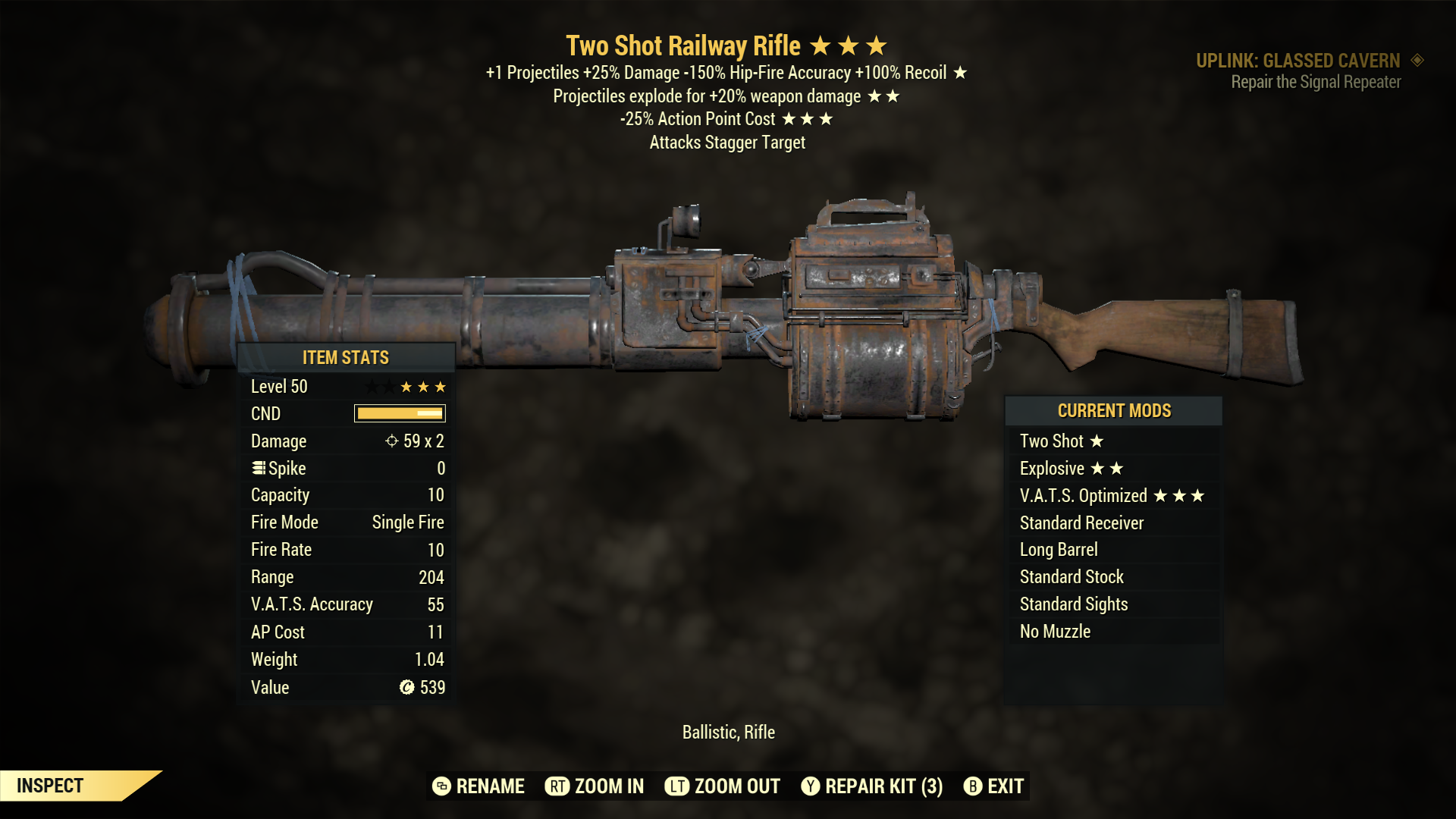 Two Shot【Explosive + V.A.T.S. Optimized】Railway Rifle